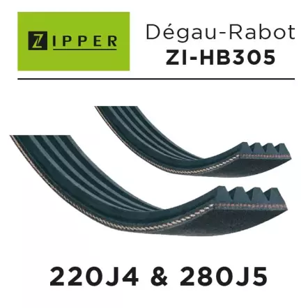 Kit de 2 Courroies de Rechange pour Dégau-Rabot ZI-HB305 - 220 mm J4 & 280 mm J5