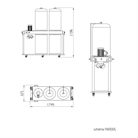 HOLZPROFI MAKER - FM300G - Aspirateur à copeaux d'Atelier 230V - 2 x 160 Litres - Débit 3900 m3/h