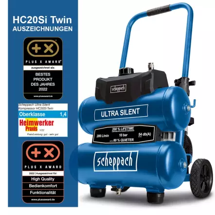 SCHEPPACH - HC20Si-Twin - Compresseur Super Silencieux 20 Litres - 200 L/min - 750 W