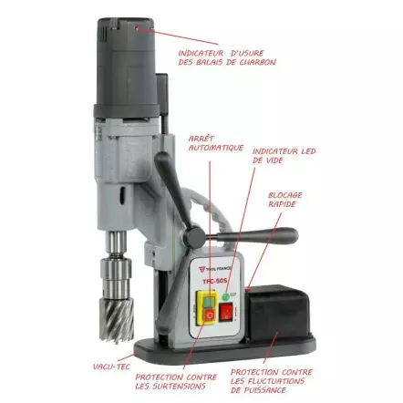 TOOL FRANCE - TFC-50S Perceuse de forage magnétique à ventouse 230V 1300W fraisage ø10-55 mm