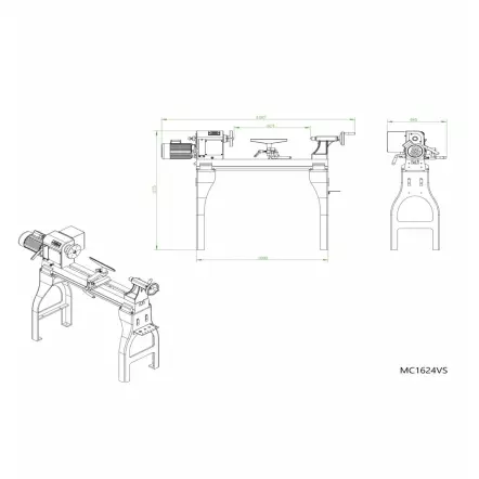 HOLZPROFI MAKER - MC1624VS Tour à Bois avec variateur de fréquence - Entre-pointes 620 mm - 1500 W