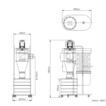 HOLZPROFI - R150TE-MONO - Aspirateur à copeaux Double filtration - 2230 m3/h - 1100 W