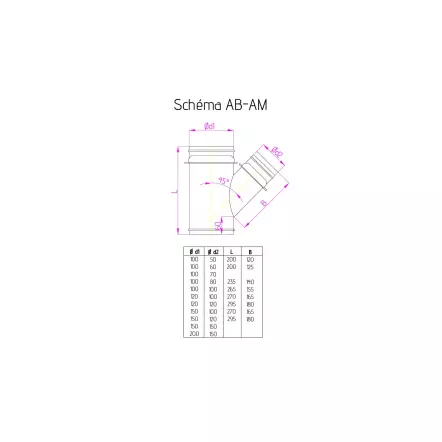 Tuyau de bifurcation avec tirette d’obturation Ø départ 120 mm / Ø sortie 120/100 mm