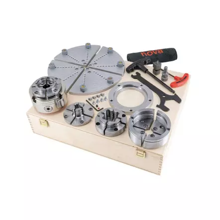 TEKNATOOL - DELUXE SET - Coffret Mandrin 100 mm avec 4 jeux de mors de serrage + plateau de reprise