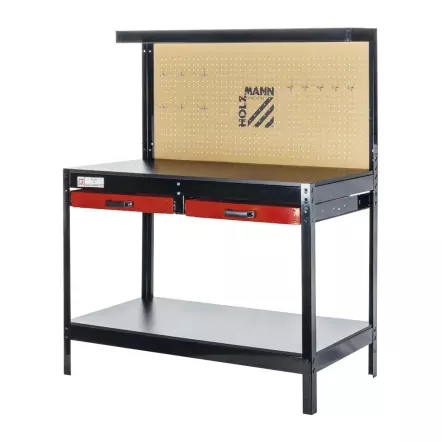HOLZMANN - WT06 - Établi métallique avec panneau porte-outils - 121 x 61 x 150 cm