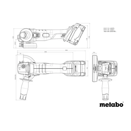 METABO - W 18 7-125 Meuleuse d'angle sans fil ø125 mm 2 batteries Li-Power (18 V/4,0 Ah) Chargeur ASC 55 metaBOX 165 L