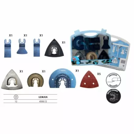 LEMAN - Coffret 12 accessoires multi matériaux à empreinte universelle pour outils multifonction