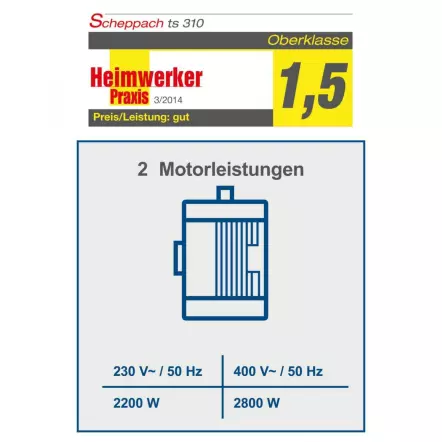 SCHEPPACH-TS310-Scie-circulaire-400W-2200-W-avec-chariot-rallonges-AR-et-2-lames-o-315mm-24-et-48-dents-coupe-max-83-mm