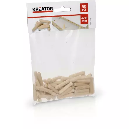 KREATOR - Tourillons en Bois 6x30mm - 50 pcs pour assemblages solides et invisibles
