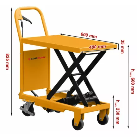 CORMAK - TA15 - Chariot à Table élévatrice mobile - Table 600 x 400 x 35 mm - Charge max. 150 kg