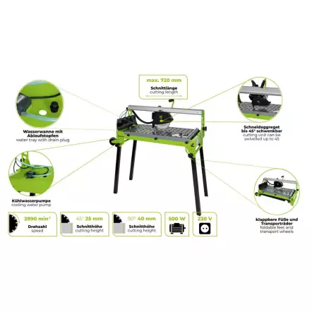ZI-FS200-720 Coupe-Carreaux Électrique 230V - Table 800x420 mm - Puissance 800W (S6)
