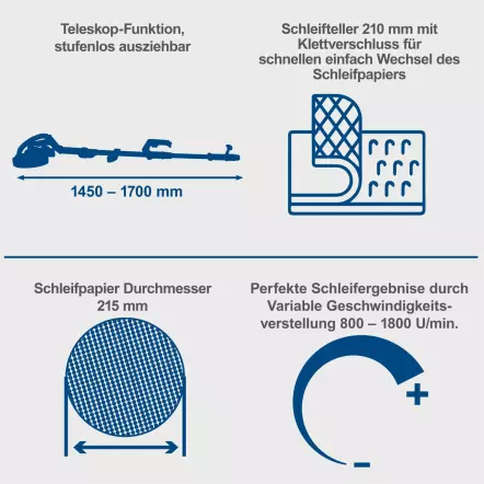 DS920X - Ponceuse de cloisons sèches télescopique - 710 W - Avec 6 disques abrasifs Ø 215 mm