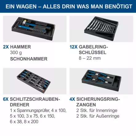 TW1000 - Servante d'atelier 770 x 460 x 970 mm - Inclus 263 Outils