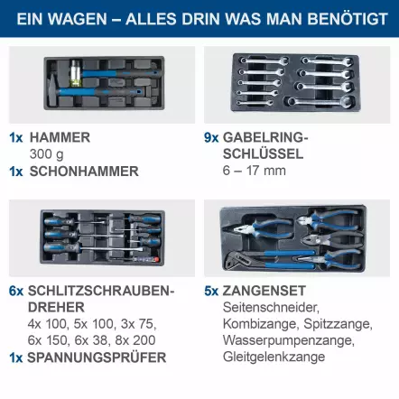 TW1100 - Servante d'atelier 775 x 470 x 975 mm - Inclus 70 Outils