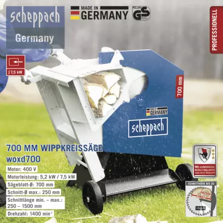 SCHEPPACH - WOX D700 Scie à Bûches 7500W 400V - ø700 mm