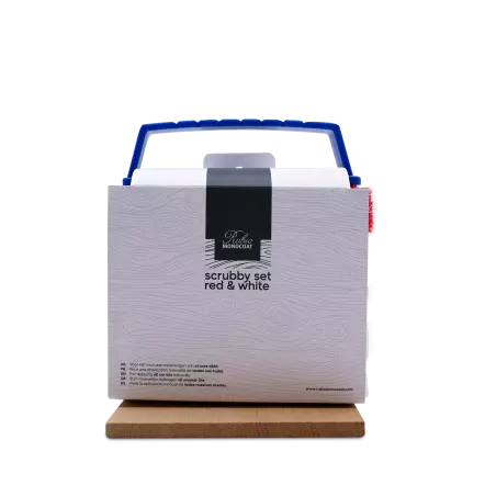 Scrubby Set Red/White - 1 Scrubby Holder, 2 Scrubby pads rouges et 3 Scrubby pads blancs