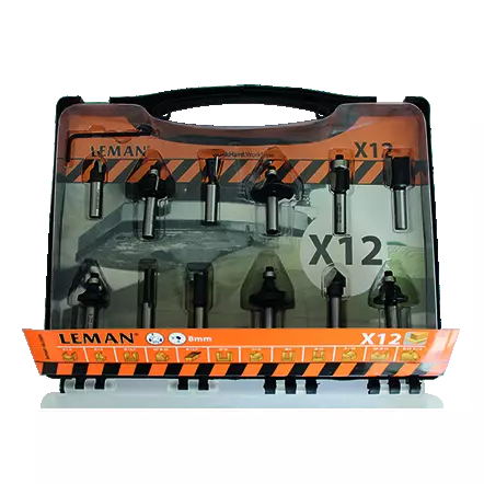 Coffret de 12 mèches assorties de défonceuse carbure queue ø8 mm