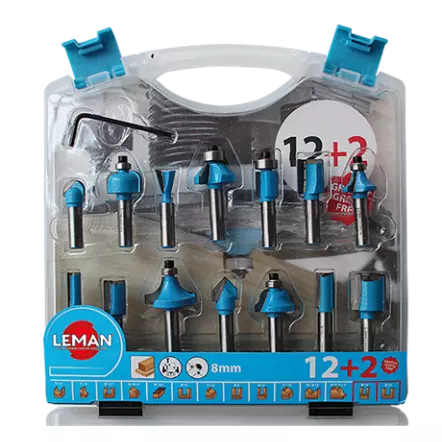 Coffret 12+2 mèches de défonceuse (Diamètre de queue : 8mm)