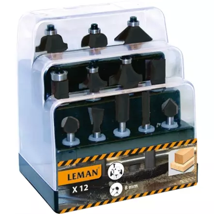 Coffret de 12 mèches assorties de défonceuse queue ø8 mm