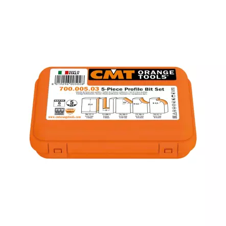 Coffret de 5 fraises à défoncer profilées - Queues de 6 ou 8 mm - Rotation Droite