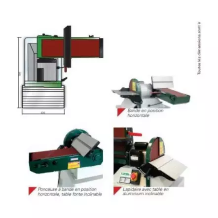 COMP1248 - Combinée de Ponçage à disque ø305mm et à Bande 150x1210mm sur Piétement - 230V 1.1kW 1.5CV