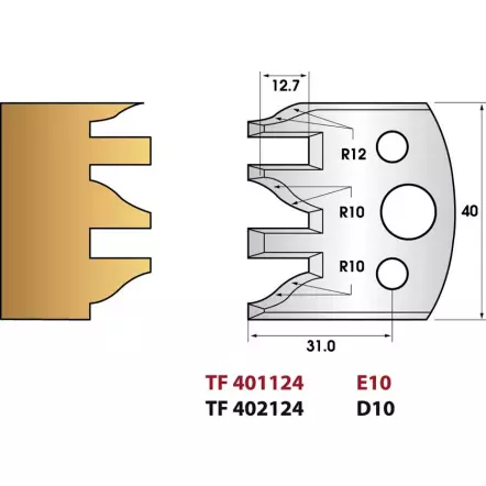 Profil et contre-profil  N° 124 - Jeu de 2 Fers de toupie Hauteur 40 mm