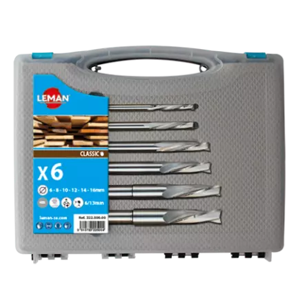 Coffret de 6 mèches à mortaiser en acier coupe hélicoïdale - ø6-8-10-12-14-16 mm (rotation droite ou gauche)