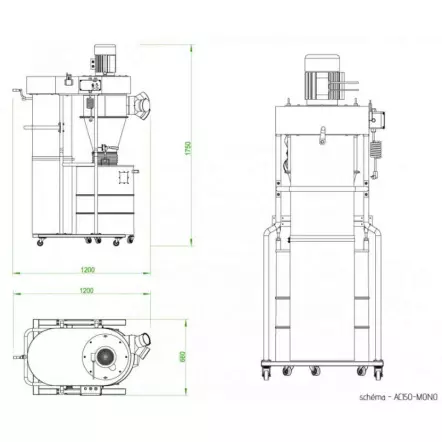 HOLZPROFI MAKER - AC150 - Système d'Aspiration Cyclone Double Filtration 150L / 1350 m3 / heure - 230 V / 1500 W (2CV)
