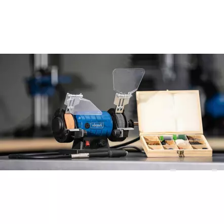 HG35 - Touret double avec arbre flexible - 2 meules ø75x20 mm + coffret 103 Accessoires !