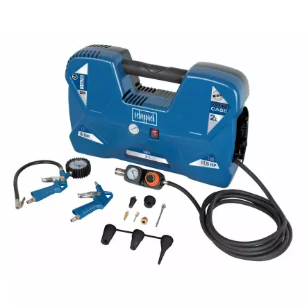 AIR CASE - Compresseur portatif 2L 1100W Pression 8 bar max. + 12 accessoires !