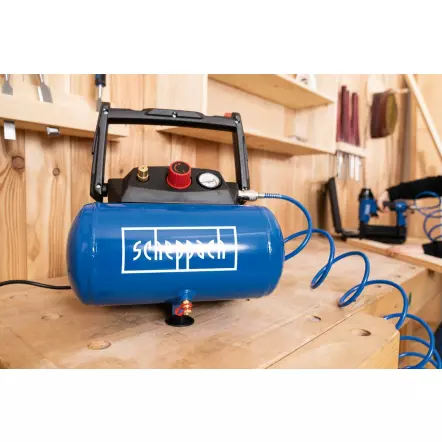 HC06 - Compresseur - 8 bar Réservoir 6 L Sans huile - Comprend un kit d'accessoires 5 pièces et un tuyau de 5 m