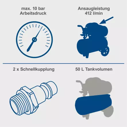HC53DC - Compresseur à double cylindre 50L - 230V 10 bar 50Hz 2200W 3CV