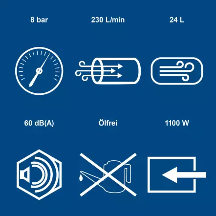 HC25Si - Compresseur ultra-silencieux - Puissance : 1 100 W Pression de service : 8 bars - Capacité : 24 L