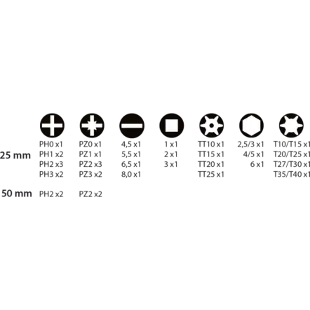 Boîte de 44 embouts + 2 porte-embouts + 1 adaptateur 1/4 + 4 mèches bois + 4 douilles + 1 fraisoir