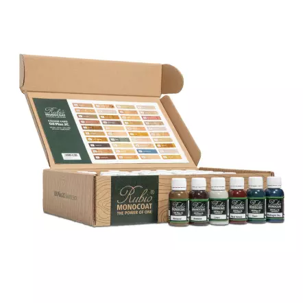 Boîte de 40 couleurs échantillons Comp.A Oil Plus 2C - 20 ml - RUBIO MONOCOAT