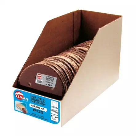 LEMAN - 8 DISQUES VELCRO 8 OU 6 TROUS ø115 | 125 | 150 MM GR40 | 80 | 120