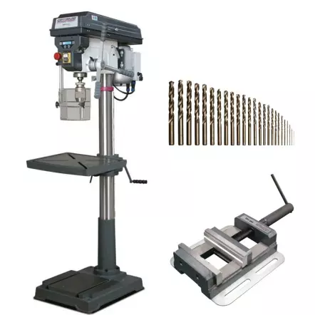 OPTIMUM - Pack D33 Pro - Perceuse à Métaux d'atelier avec étau et coffret de 25 forets - 230V ou 400V - 1100 W