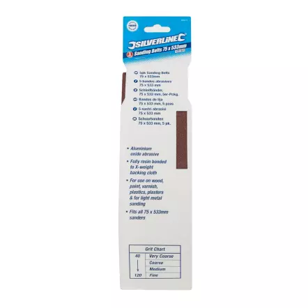 Lot de 5 bandes abrasives 533 x 75 mm (Différents grains disponibles)