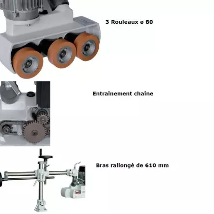 ENT032 Entraîneur monophasé 3 rouleaux ø80mm Bras de 610mm - 50Hz / 185W - 0,25CV
