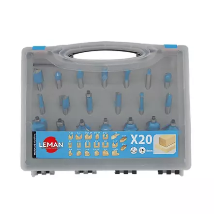 LEMAN - Coffret de 20 Mèches carbure assorties pour défonceuse - queue de ø 8 mm