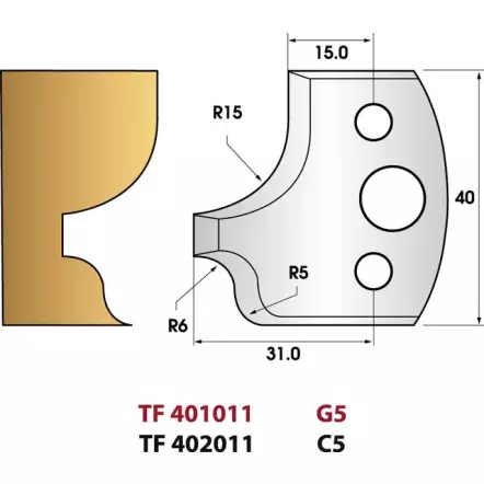 Talon et quart de rond N° 011 - Jeu de 2 fers de toupie Hauteur 40 mm