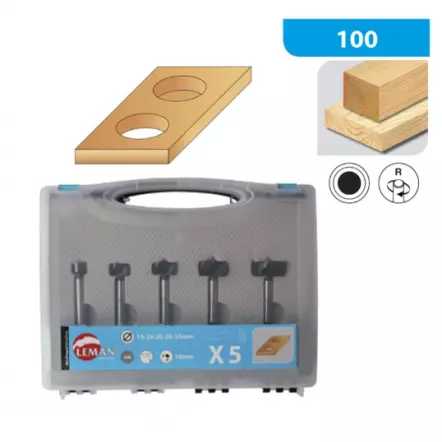 LEMAN - Coffret de 5 mèches à façonner HM Queue ø10mm / LT.90 ø15/20/25/30/35 (rotation droite)