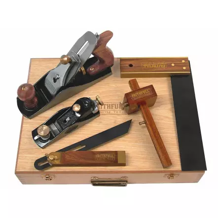 FAITHFULL - Ensemble d'outils de menuisier 5 pièces en coffret bois