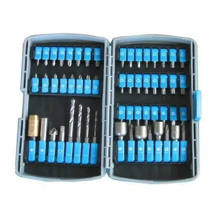 Boîte de 44 embouts + 2 porte-embouts + 1 adaptateur 1/4 + 4 mèches bois + 4 douilles + 1 fraisoir