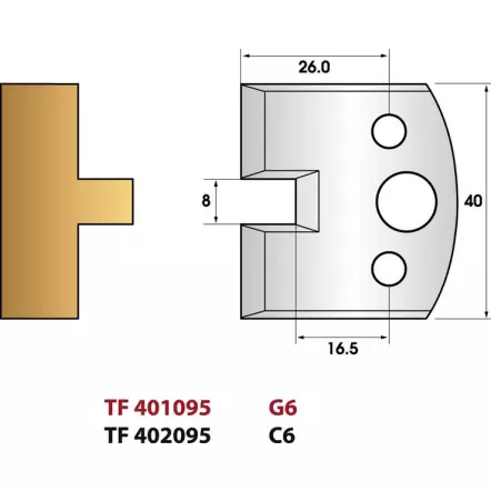Languette 8 mm  N° 095 - Jeu de 2 fers de toupie Hauteur 40