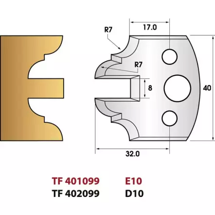 Contre-profil moulure N° 099 - Jeu de 2 fers de toupie Hauteur 40 mm
