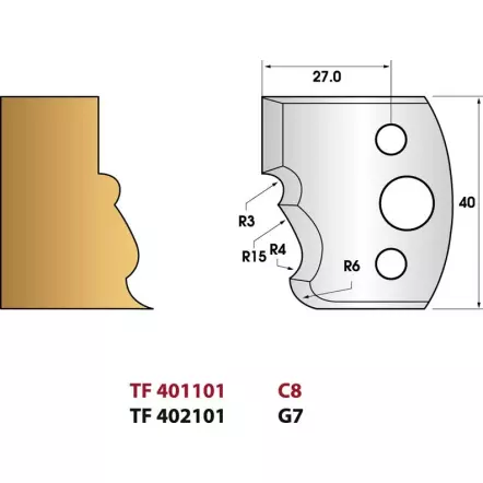 Moulure Régence N° 101 - Jeu de 2 fers de toupie Hauteur 40 mm