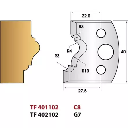 Baguette encadrement N° 102 - Jeu de 2 fers de toupie Hauteur 40 mm