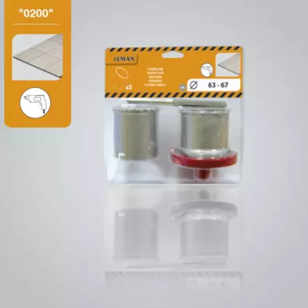LEMAN - Lot de 2 trépans ø 63 et 67 mm avec embase et foret pilote