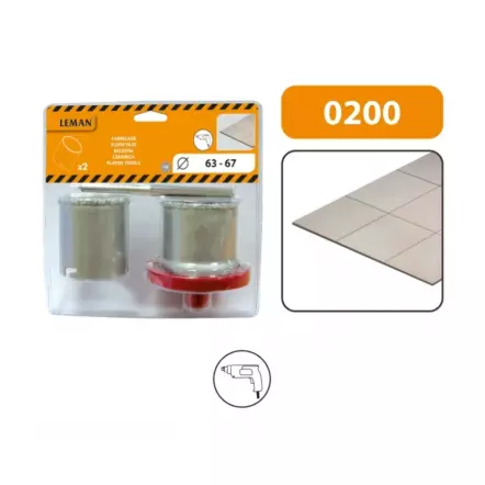 LEMAN - Lot de 2 trépans ø 63 et 67 mm avec embase et foret pilote
